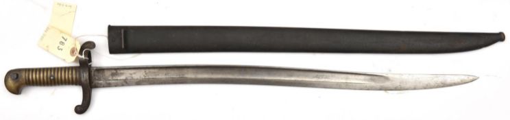 A French M1842 sword bayonet, marked ‘M Imple de Chatt. Juin 1864 = J.B. M6 1842’ on backstrap,