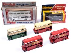 8 Dinky Toys. 2x Routemaster Double Deck Buses (289). Both in red L.T. livery, ESSO and Schweppes