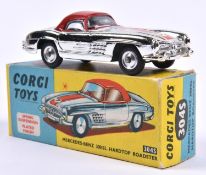 Corgi Toys Mercedes-Benz 300SL Hardtop Roadster (304S). Vacuum plated example in silver with red