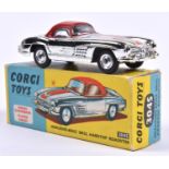 Corgi Toys Mercedes-Benz 300SL Hardtop Roadster (304S). Vacuum plated example in silver with red