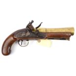 An early 19th century heavy brass barrelled flintlock blunderbuss pistol, 13” overall, the late 17th