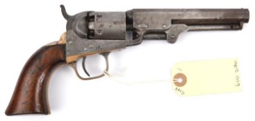 A 6 shot .31” Colt model 1849 Pocket percussion revolver, number 203144 on all parts (1862),