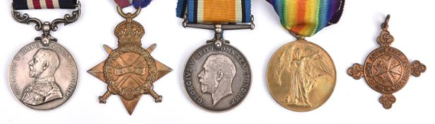 Four: Military Medal, Geo V first type (12765 Gnr J. Muggleston, D.94/Bde R.F.A), 1914-15 star, BWM,