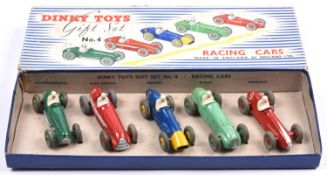 A Dinky Toys Gift Set No.4 Racing Cars. Comprising Cooper-Bristol in dark green, RN6, Alfa Romeo