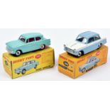 2 Dinky Toys. Ford Anglia (155) in turquoise with red interior. Plus a Triumph Herald (189) in light