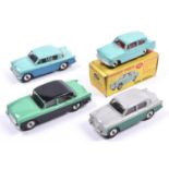 4 Dinky Toys. Humber Hawk (165), an example in mid green with black roof panel and lower sides. A