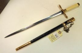 A naval dirk c 1800, slender tapering blade 12¼”, with central fuller, plain brass crossguard with