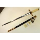 A naval dirk c 1800, slender tapering blade 12¼”, with central fuller, plain brass crossguard with