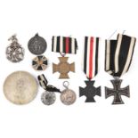 1914 Iron Cross, 2nd class with ribbon; 1914-1918 Honour Cross without swords (x2); cast WM