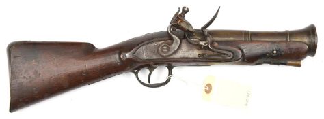 An unusual small late 18th century brass barrelled flintlock blunderbuss, 16” overall, 2 stage