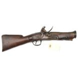 An unusual small late 18th century brass barrelled flintlock blunderbuss, 16” overall, 2 stage