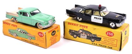 2 Dinky Toys. Studebaker Golden Hawk (169). In light green with cream rear side panel & trunk,