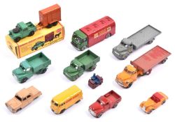 11 Dublo Dinky Toys. AEC Mercury Shell/BP Petrol Tanker. Bedford flatbed lorry. 2x Austin lorries,