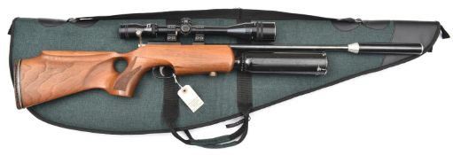 A .22” bolt action pre charged compressed air rifle, 40” overall including silencer, barrel 16½” (