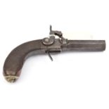 A 30 bore percussion boxlock side-hammer pocket pistol, 7” overall, turn off octagonal barrel 2½”,