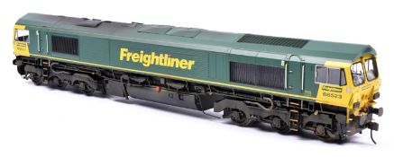 An O Gauge, 32mm, Class 66 Co-Co diesel locomotive constructed from an RJH kit for 2-rail