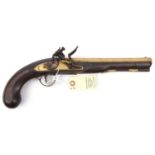 A 28 bore brass barrelled flintlock holster pistol, by Ketland & Co, c 1800, 14½” overall, octagonal