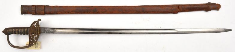 A late 19th century heavy cavalry officer’s service sword, plain, plated, very slightly curved