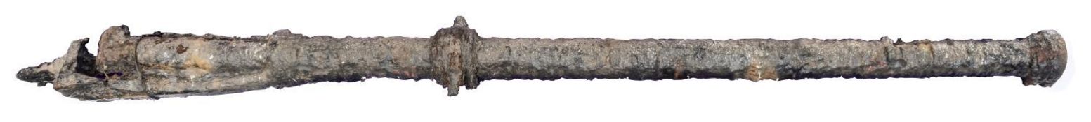 A rare 16th century breech loading wrought iron swivel gun, 90” overall, of slender proportions,