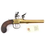 A 30 bore brass barrelled and brass framed flintlock boxlock travelling pistol, by Bond, Corn