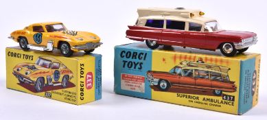 2 Corgi Vehicles. Customized Chevrolet Corvette Sting Ray (337). In bright yellow with flazh and