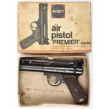 A post 1964 D series .22” Webley Premier air pistol, number 1406, numbered under the left grip 7