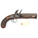 A 20 bore flintlock travelling pistol, c 1820, 11” overall, octagonal barrel 5¾” with silver line at