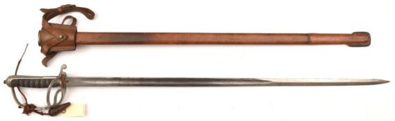 A Geo V officer’s sword of The R Artillery, straight fullered blade 35”, DE towards point, marked ‘
