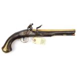 A 20 bore brass barrelled flintlock holster pistol, by Theop. Richards, c 1780, 15” overall,