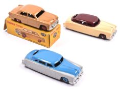 3 Dinky Toys American Cars - 2x Hudson 'Commodore' Sedans (171). An example in cream with maroon