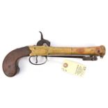 A brass barrelled and brass framed percussion boxlock blunderbuss pistol with spring bayonet, by