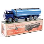 A Dinky Supertoys Foden 14-Ton Tanker (504). Dark blue chassis and cab, light blue flash with