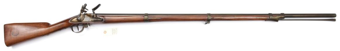 An unusually long early 19th century 14 bore French military flintlock musket, 63” overall, barrel