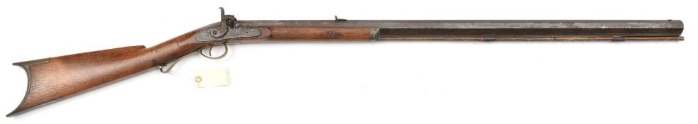 An American .40” percussion plains rifle, converted from flintlock, 52” overall, heavy octagonal