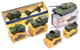 6 Dinky Toys Military items. 25-Poiunder Field Gun Set (697) comprising Field Artillery Tractor,