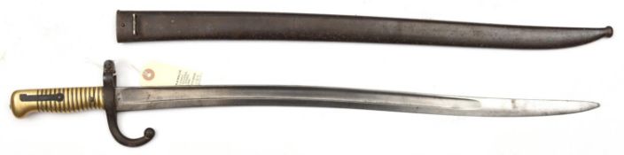 A Chassepot bayonet, marked ‘Mre Impale de Mutzig Dbre 1868’ on backstrap with inspector’s stamps at