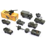 12 Dinky Military items. Ambulance, Army Water Tanker, Army Wagon, U.S. Army Jeep, Austin Champ,