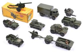 12 Dinky Military items. Ambulance, Army Water Tanker, Army Wagon, U.S. Army Jeep, Austin Champ,