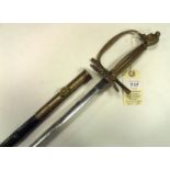 A diplomat’s sword, straight blade 31”, by Keates & Co Edinburgh, etched with trophies in stylized