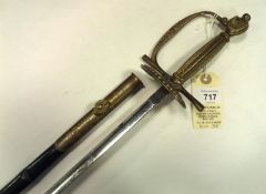 A diplomat’s sword, straight blade 31”, by Keates & Co Edinburgh, etched with trophies in stylized