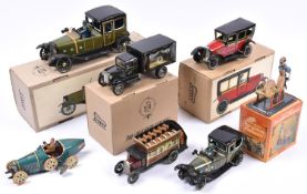 4 Paya reproduction Spanish tinplate clockwork vehicles. 2x Limousines, originally produced from