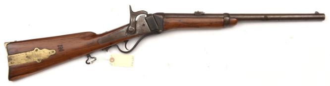 A .50” Sharps breech loading percussion carbine, modified in India, 35½” overall, barrel 19” with