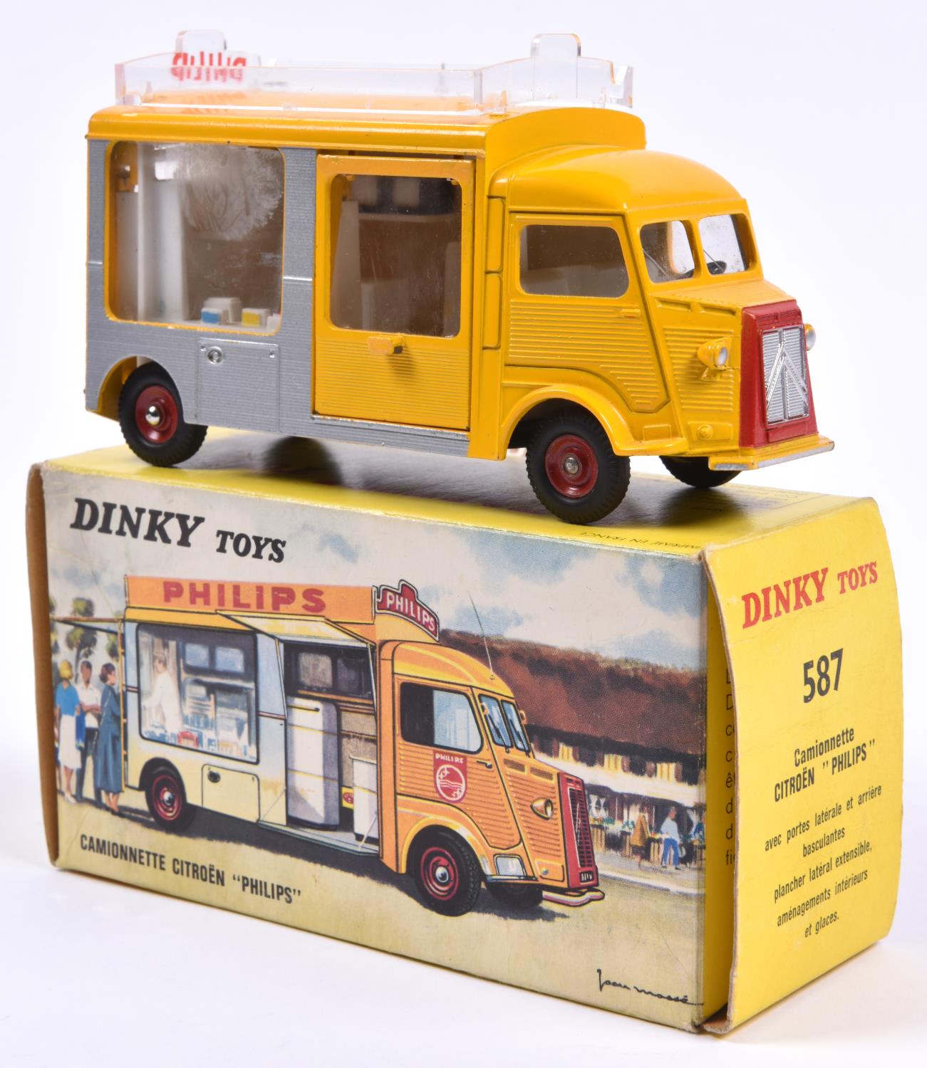 French Dinky Camionnette Citroen 'Philips' (587). In yellow and silver livery with white interior,