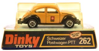 A Dinky Toys Schweizer Postwagen PTT (262). A late example in yellow and back livery, with opening