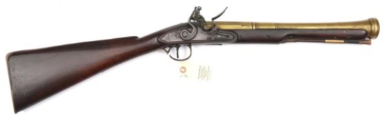 A brass barrelled flintlock blunderbuss by Twigg, c 1770, 29½” overall, 3 stage bell mouth barrel