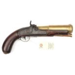 An unusual late 18th century brass barrelled percussion mortar or pyrotechnic pistol, converted from