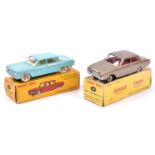 2 French Dinky Toys. Chevrolet Corvair (552) in turquoise with cream interior, dished spun wheels