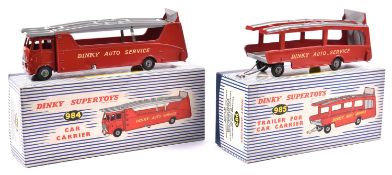 Dinky Supertoys Car Carrier (984) with optional Trailer For Car Carrier (985). Both in bright red