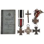 1914 Iron Cross 2nd class; 1914-1918 Honour Cross with swords, and another without swords, both with