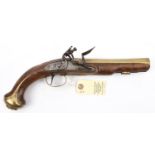 A brass barrelled flintlock blunderbuss pistol, by W Henshaw, Strand, London, 13” overall, swamped